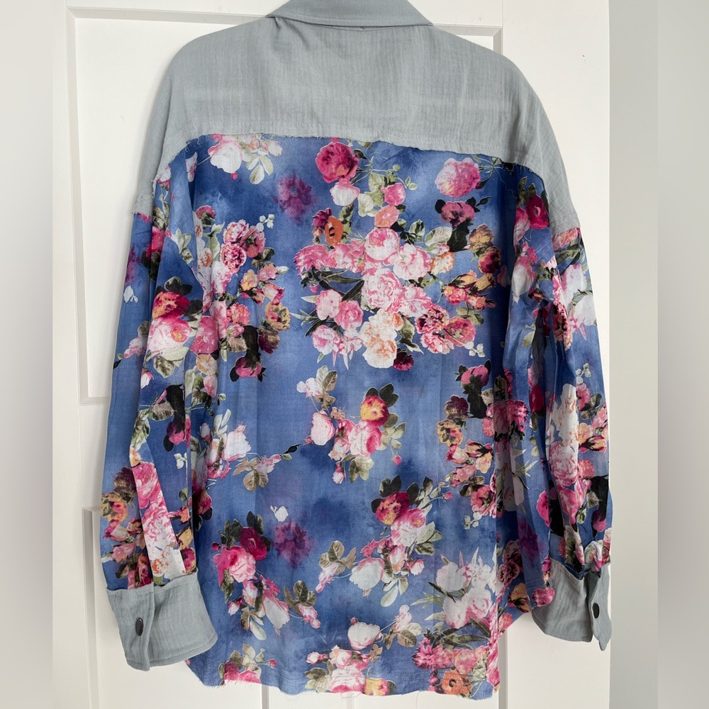 POL Blue Washed Floral Cotton Oversized Shirt - Size S - Brand New** - Picture 5 of 9